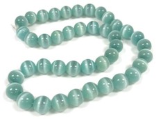38 Cat's Eye Fiber Optic Glass Green Turquoise 10mm. Smooth Round Beads 2590
