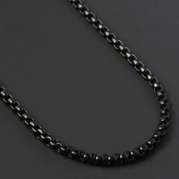 Collana in acciaio inox nero da uomo catenina catena cubana lunga 55 cm fine - Immagine 3 di 4