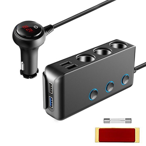 3 Way Multi Car Cigarette Splitter Lighter Socket 4 USB Plug Charger Adapter - Photo 11 sur 12