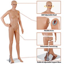 Adjustable Female Mannequin Stand Plastic Full Body Dress Form Base 69" w/ Base
