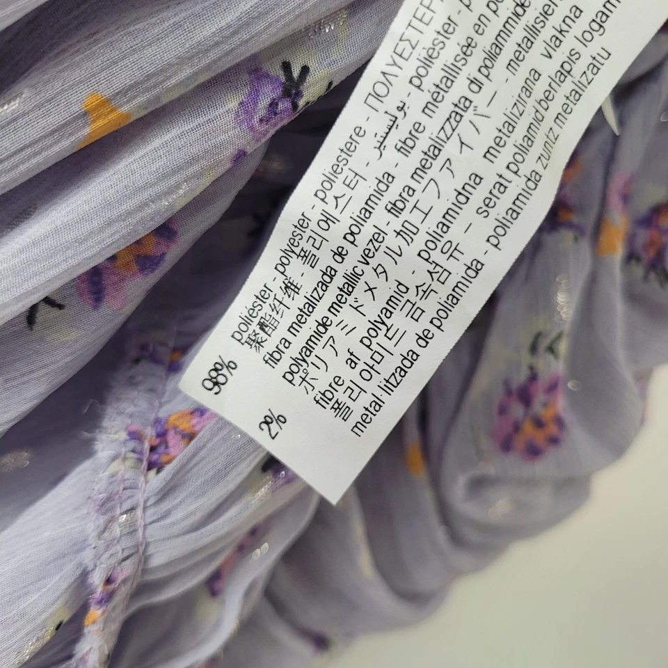 Zara Women Size M Purple Floral Print Sheer Ruched Blouse Top Casual Summer - Image 4 of 4