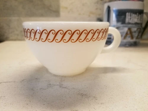 Pyrex Corning Tableware Regency Cup Diner Mug Milk Glass Copper Scroll 701 