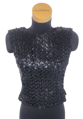 VTG Black Sequined Chevron Pattern Tank Top SZ 10 Stephen O'Grady Shell Top Fit
