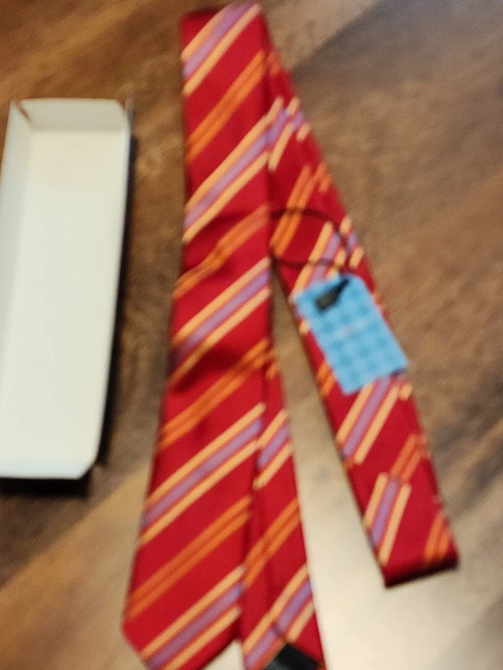 Corbata ajustada Epoint para hombre roja azul amarilla a rayas 100 % seda nueva con etiquetas Foto 4 de 4