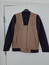 All Saints Womens Lucas Varsity Bomber Jacket Brown Camel Wool Uk 10