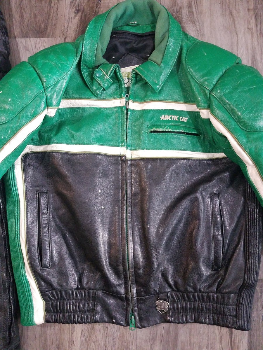 Vintage Arcticwear Arctic Cat Green Leather Snow Suit Pants Bibs