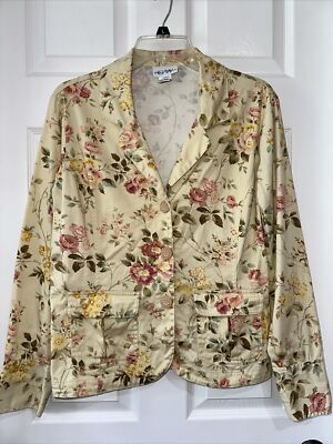 Graff Wear Women's MED Jacket Beige Multi Floral Cottagecore Grandmacore