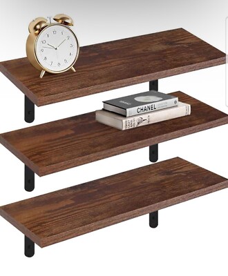 Set of 3 Wooden Wall Mounted Floating Shelves For Wall Decor Rust & Damp Proof