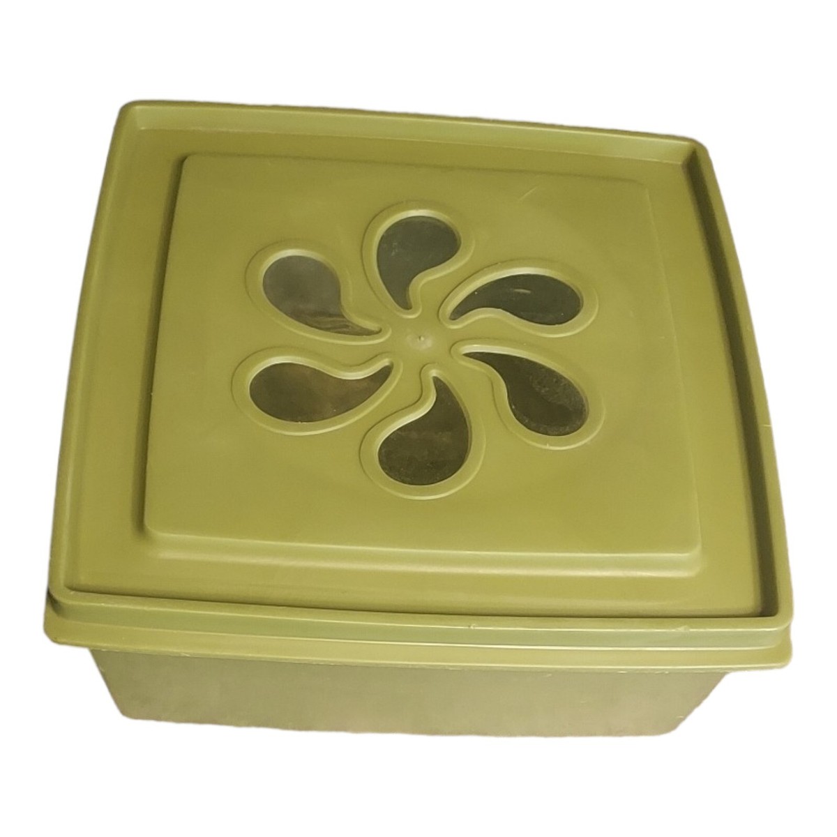 Vtg Green Rubbermaid Storage Container 9x9 Daisy Lid 4qts 70s