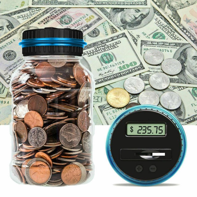 Lcd Digital Electronic Counting Coin Bank Money Saving Box Jar Counter Bank Usd - 