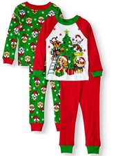 Paw Patrol Holiday Christmas 4 PC Long Sleeve Tight Fit Pajama Set Boy Size 5T