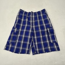Shaka Wear Royal Blue Plaid Relaxed Fit Casual Cargo Hybrid Shorts Pants Men  s S