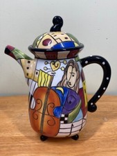 Studio Designworks Colorful Ceramic Pitcher Musical Instruments Hand Painted