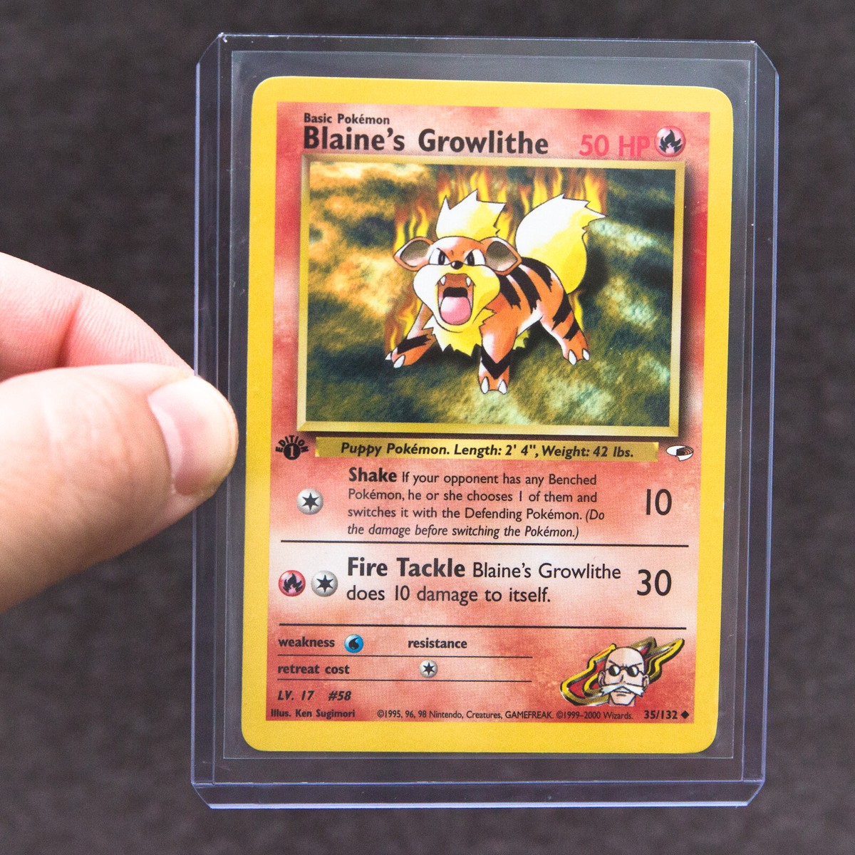 BLAINE'S GROWLITHE 1st Edition Pokemon Card 35/132 | Gym Heroes | NM+