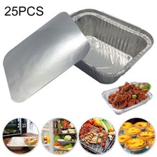 25Pcs Foil Trays Tin W/ Lids BBQ Dishes Containers Tray Bake Catering Cake Tin