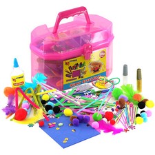 Kids Giant Mega Super Craft Set Art Carry Case Pom Poms Beads Sequins Foam Glue