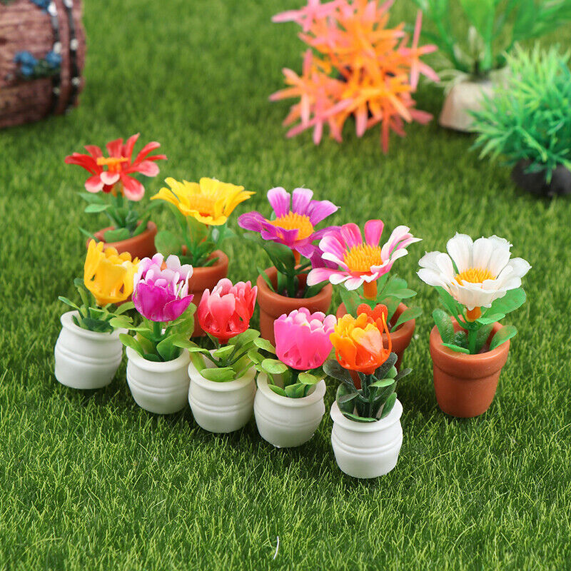 5Pcs 1:12 Dollhouse Miniature Green Plant Pot Potted Flower Furniture Home De-qi
