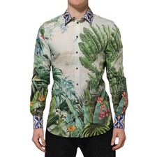 DOLCE & GABBANA Shirt Multicolor Jungle Print GOLD Formal 40/US15.75/M 1050usd