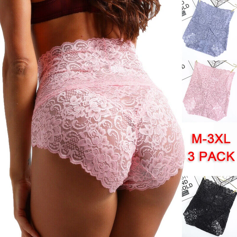 Women Lace Panties 3Pack Plus Size Underwear High Waist Knicker Lingerie  Female