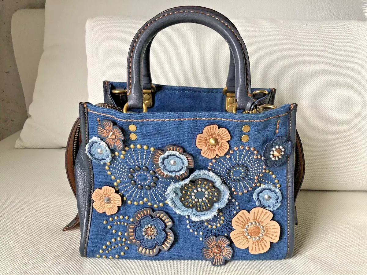 COACH Camera Bag with Tea Rose Denim Blue