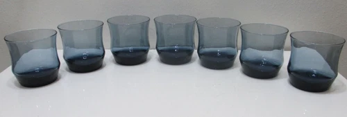 Vintage Libbey Glass Tumblers SET OF 7 Apollo Blue 3 1/4" Tall Holds 6 oz