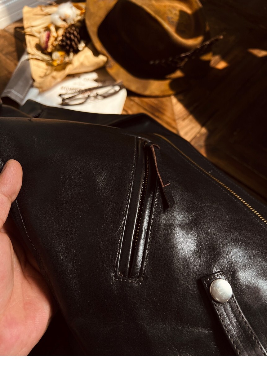 Classic Vintage Cowhide Slant Zip Men's Genuine Leather