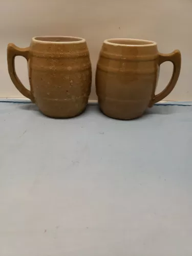Pair Of Vintage Uhl Pottery Mugs, Brown, Marked