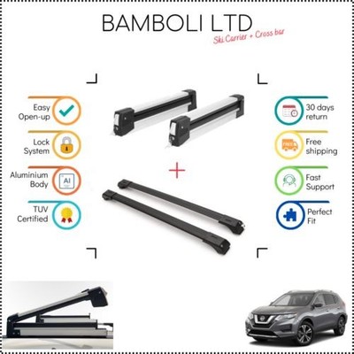 Bamboli 29.5'' Ski Carrier & Black Cross Bar Set For Nissan Rogue 14-22 4pcs