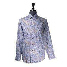 Alan Flusser Mens Shirt Large Blue Purple Paisley Button Up Long Sleeve Colorful