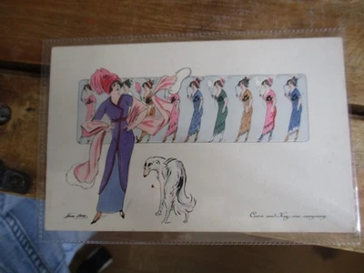 XAVIER SAGER Artist Drawn Glamour Postcard Shows Dog Unposted c1910s Woolstone - image 1 of 2