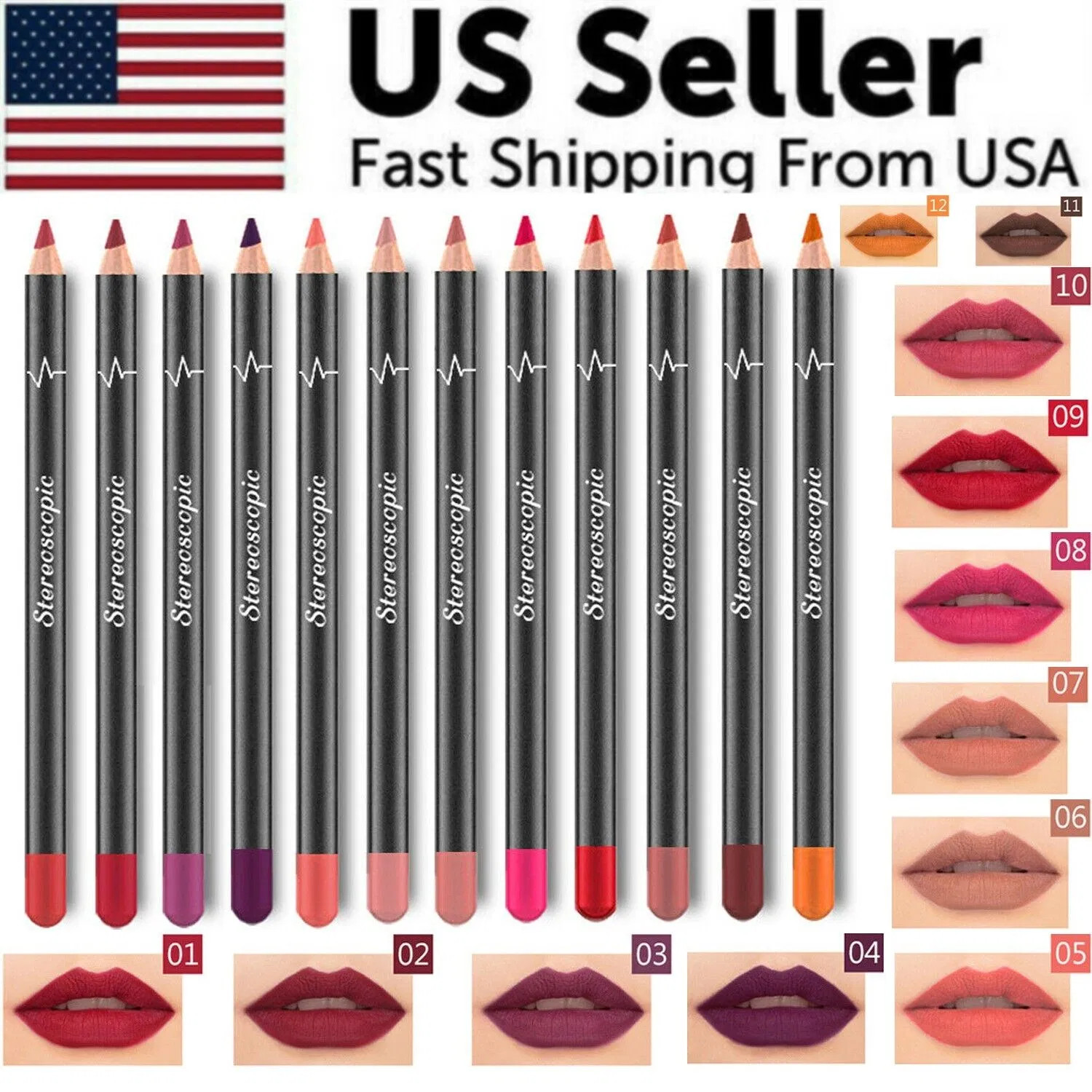 12Pcs Waterproof Matte Lipstick & Lip Liner Set for Women - Long Lasting