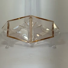 Vtg Pink Indiana Depression Glass Divided Dish Geometric Deco Trinket Relish