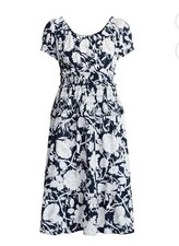 Dark Navy Floral Whimsical Boho Smocked Size 22 100% Cotton Midi Peasant Dress