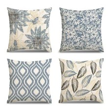 Floral Pillow Covers 18x18 Inch Set of 4 Boho Leaf Throw Pillow Covers Blue