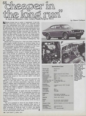 1974 Mazda RX4 Vintage Magazine Road Test Article Ad RX 4 Wankel Rotary Engine