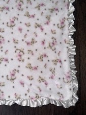 Little Me Floral Baby Blanket Roses Reversible Pink Soft White Satin Ruffle Trim