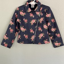Little Lass Girls Floral Faux Suede Studded Collar Moto Style Jacket Size 4T