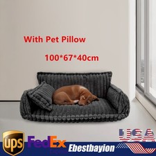 Pet Couch With Pillow Dark Gray Dog/Cat Floor Couch Calming Bed 100*67*40cm