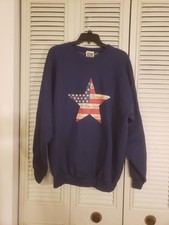 NEW Vintage 90's American Star Flag Blue Large Crew Neck Sweatshirt NWT 