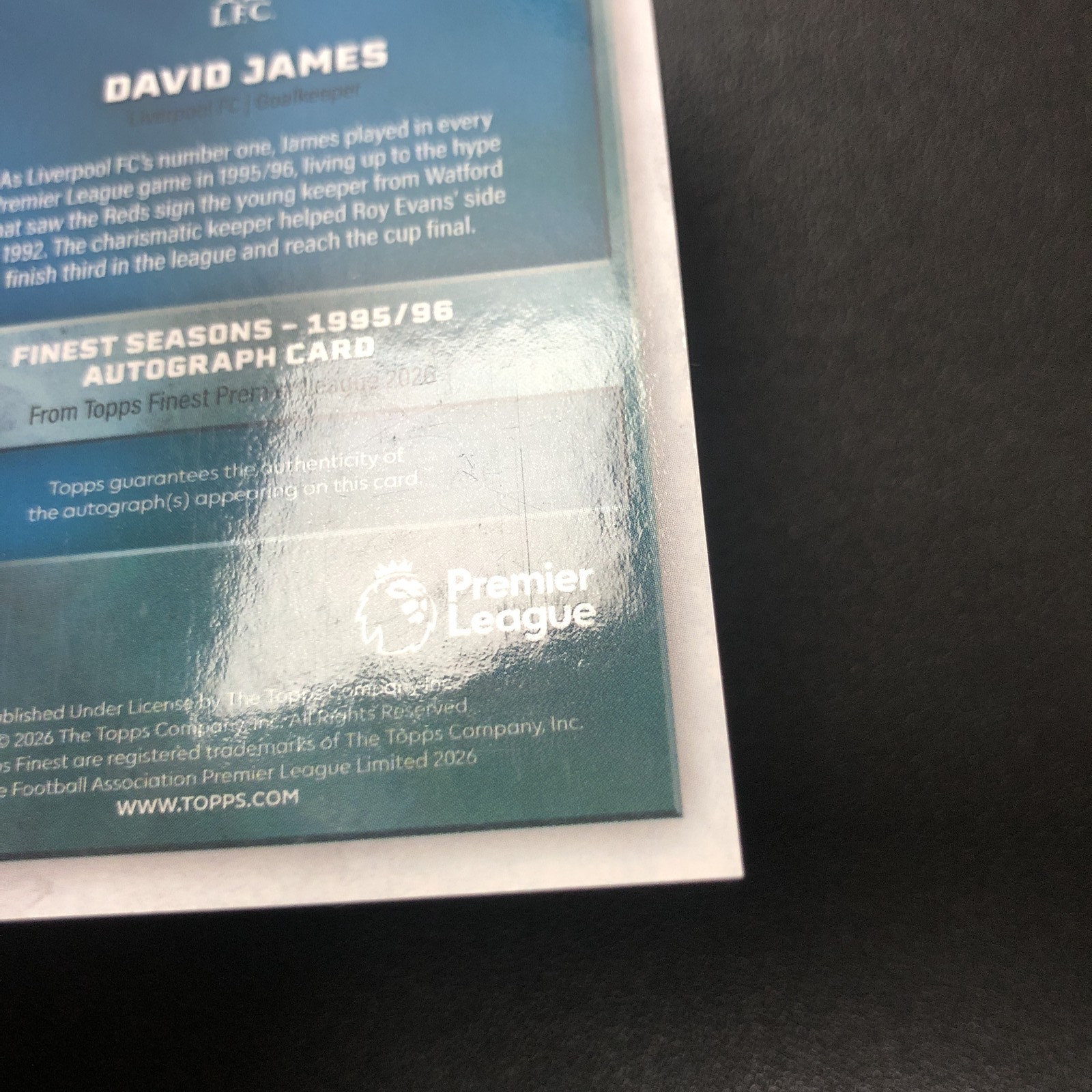 2025-26 Topps Finest Premier League Seasons Auto David James Superfractor 1/1 view 3