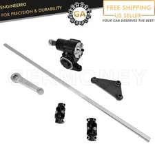 STEERING BOX + 36" DD New STEERING SHAFT+Pitman Arm Black U-Joints & Bracket