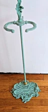 Vintage Ornate Cast Iron Umbrella/Stick Stand Green Painted Finish 28 1/2" tall