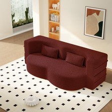 Sofá de piso moderno con 2 almohadas, tela de peluche convertible relleno de espuma para dormir
