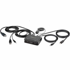 StarTech 2-Port Hybrid USB-C HDMI Cable KVM Switch, 4K 60Hz, Compact KVM with