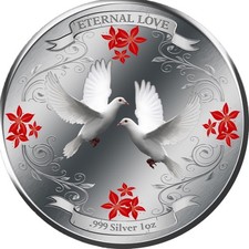 Niue 2011 Eternal Love $2 1 Oz Pure Silver Proof Coin with OGP Perfect 105.26 per troy oz