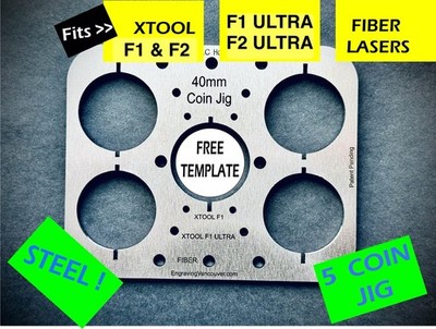 XTool F1/F2 Ultra (+Fiber Lasers) Coin Jig 40mm. STEEL. FREE Templates!