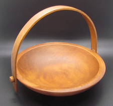 Carved Wooden Bowl w/ Moveable Handle 9.5" Vintage Farmhouse Cottage Centerpiece