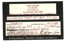 QSL 1974 North Hollywood California United States Joseph Schneider Swan