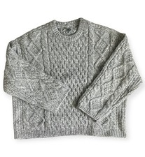 American Eagle Fisherman Sweater Wool blend Chunky Cable Knit Gray mens XL cozy