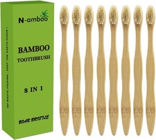 Bamboo Toothbrush Boar Bristles 100 Biodegradable  Natural 8 Pieces of One